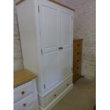 A Shaker style painted double wardrobe with a base drawer - Height 197 cm x Width 107 cm