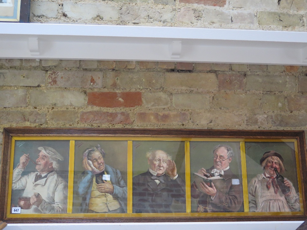 A framed set of five Pears prints - all character faces of old gents, gilded border and dividers,