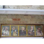 A framed set of five Pears prints - all character faces of old gents, gilded border and dividers,