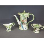 A Franz porcelain coffee set - Amazon Rain Forest - consisting  coffee pot, creamer, sugar bowl -