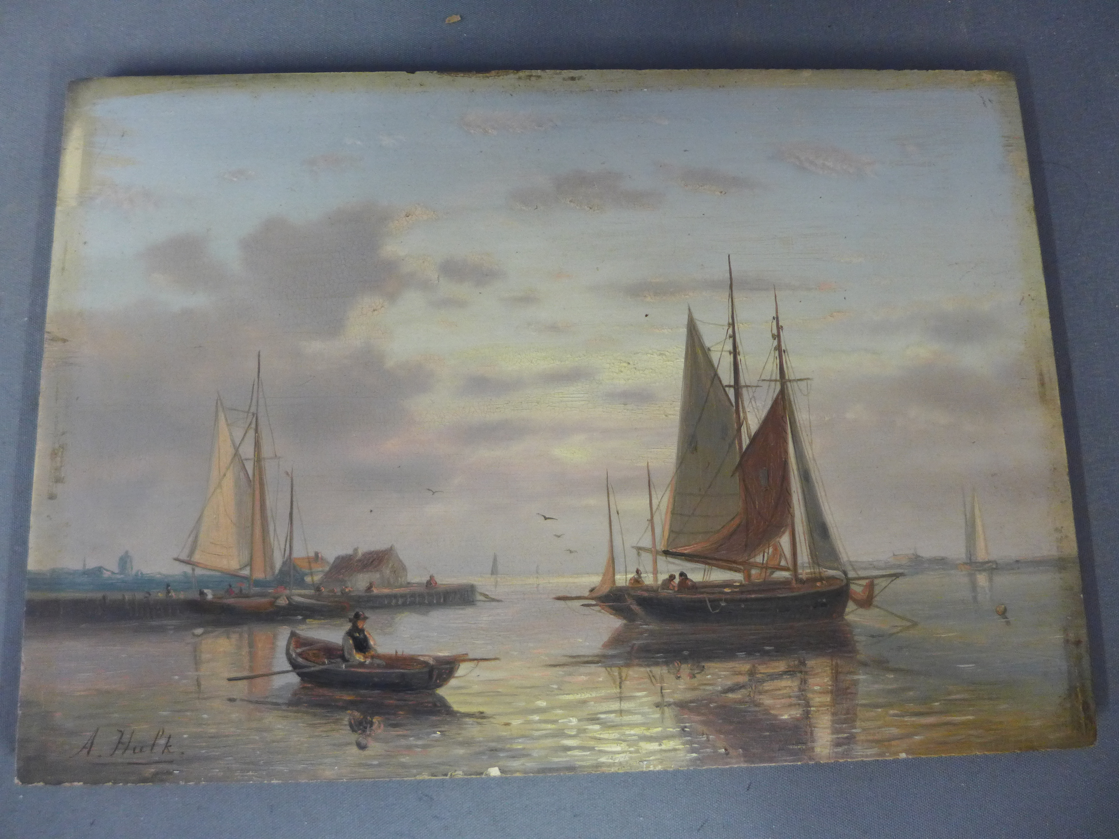 A Hulk - a pair of oil on panel - Maritime scenes - under glass in gilt frames - 17 cm x 24 cm - Image 3 of 10