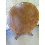 A modern circular burr walnut tilt top Breakfast table - Width 123 cm