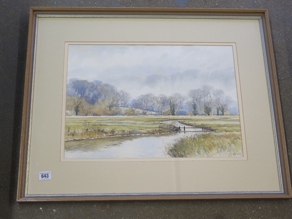 Bill Toop R.I. watercolour - February Woodford Valley - 34 cm x 48 cm