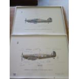 Two signed Keith Broomfield prints - Hurricane and Spitfire - the Hurricane signed by Douglas Bader