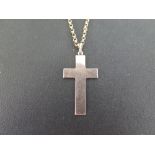 A 9ct gold cross pendant - Hallmarked Birmingham - Length 3.5cms - Suspended from a belcher-link