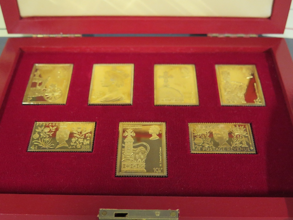 A set of - The Coronation Issue - commemorative silver gilt stamps - 9p, 10 1/2p, 11p, 13p, 2 1/2 - Image 2 of 2