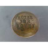 An interesting Suffragette VOTES FOR WOMEN token using a 1907 one penny piece, the reverse stamped