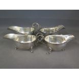 Four silver hallmarked sauce boats - Hallmarks for Sheffield 1928 - 29, 1921 - 22, Birmingham