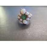 A 9ct gold opal and emerald cluster ring - Hallmarked London - Ring size M 1/2 - Weight approx