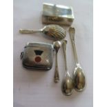 Various assorted hallmarked silver items including matchbox cover, four spoons and a white metal
