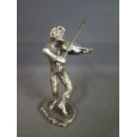 A white metal covered resin figure of a fiddler - probably plated - Height 14 cm