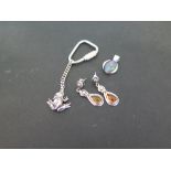 LEXIE DIX a silver frog key ring - Hallmarked London - An opal triplet pendant - Stamped 925 -