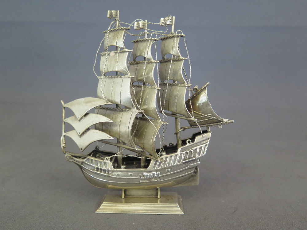 A 19th century silver  three masted ship - Dutch hallmark - Weight approx. 4.8 troy oz - Height 12