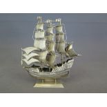 A 19th century silver  three masted ship - Dutch hallmark - Weight approx. 4.8 troy oz - Height 12