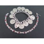 A silver curb-link bracelet - Suspending a series of charms depicting the signs of the zodiac -