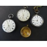 Three silver cased pocket watch for restoration and a brass cased fob watch