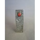 An early 1920's bright cut Continental silver 800 lipstick case with mirror - Height 5.5 cm