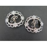 A pair of paste shoe buckles - With central initial 'P' - Test as silver - Length 4.5cms - Weight