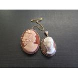 A 9ct gold shell cameo brooch - Hallmarked London - Length 3.3cms - Weight approx 6.7gms - Together