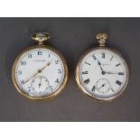 Two gold plated pocket watches, one with Roman numerals and subsidiary second dial by Elgin and one