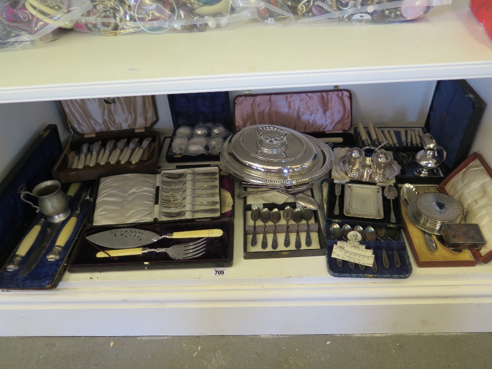A large collection of silver plated ware and boxed cutlery etc including fish sets and servers etc.