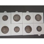 A collection of eight  British silver coins