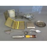 A selection of silver items including two hallmarked cigarette cases, silver hallmarked photo frame,