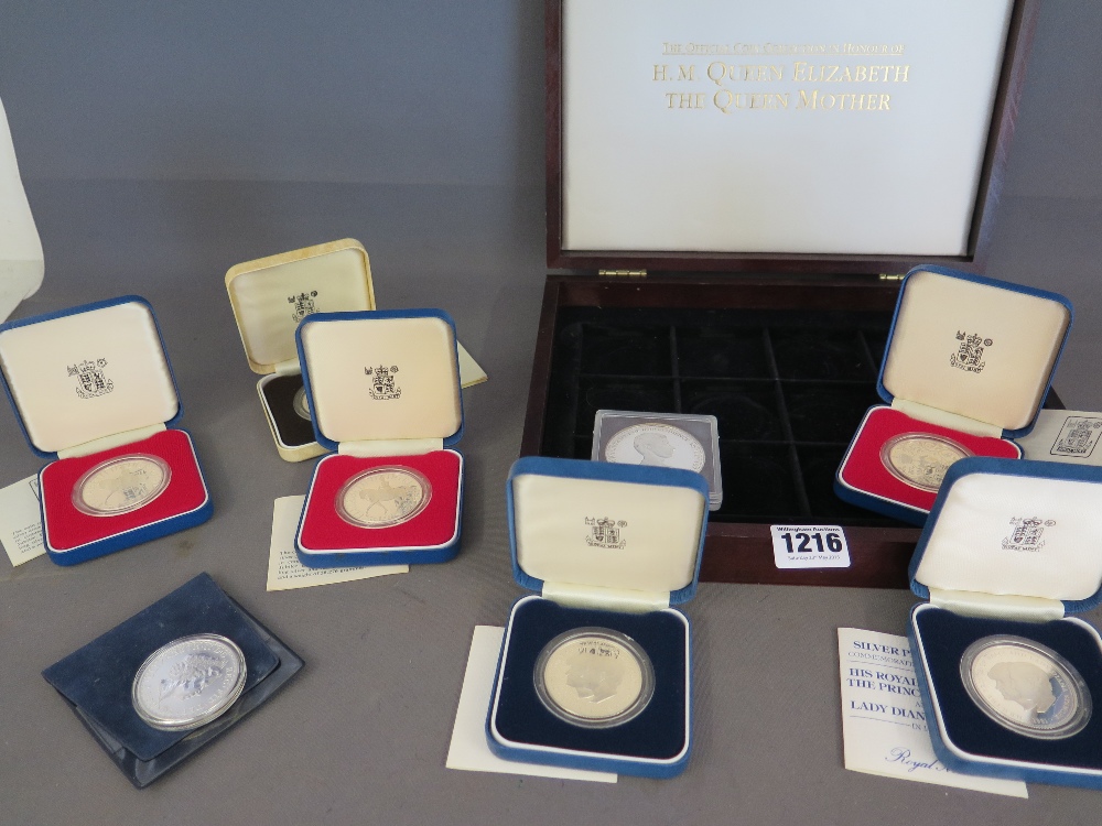 A collection of six silver proof Royal Mint Crowns,