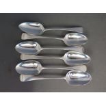 Six Georgian silver serving spoons, two dated London 1802,