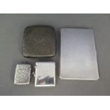 Two hallmarked silver cigarette cases and two hallmarked silver vesta's - Total weight approx.