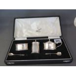 A boxed silver cruet set bearing the inscription - Royal Calcutta Golf Club - Bowling pairs 1960 -