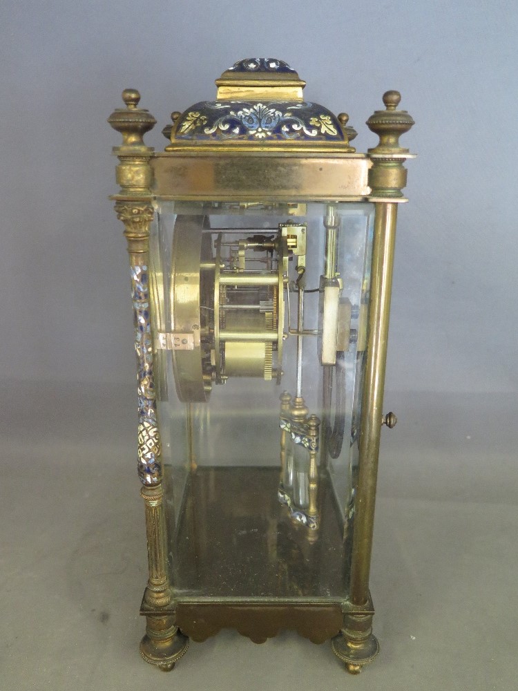 A good quality four glass gilt brass French Champleve enamel mantel clock with a 10cm dial, - Image 2 of 5