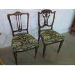 Two late Victorian walnut side chairs wi