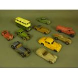 Ten vintage Dinky toy diecast vehicles including a double decker bus,