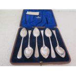 A cased set of six George VI silver hallmarked grapefruit spoons - Birmingham 1938 - Weight approx.