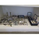 A quantity of silver plated items including cruet sets - E.P.B.M tea service, flatware etc.