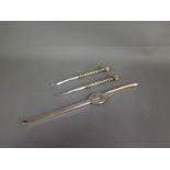 Silver plated seafood implements -  a pair for picking crab meat with one for lobster