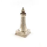 A novelty silver lighthouse table cigar lighter, by Sanders and Mackenzie, Birmingham 1931, tapering