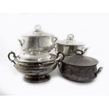 A matched set of three electroplated soup tureens and covers, two by Elkington & Co, one 1907,