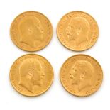 Edward VII and George V, gold Half-Sovereigns (4), 1908, 1909, 1912 (2).  First fine others very