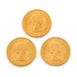 Elizabeth II, gold Sovereigns (3), 1958 (2), 1962.  Extremely fine.  (3)