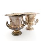 A pair of early 19th century Old Sheffield plate two-handled wine coolers, unmarked, circa 1830,