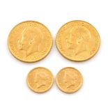 George V, gold Sovereigns (2) 1913, 1913 M; unofficial reproduction US Dollars (2), 1853.  Very