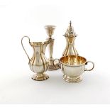 A mixed lot of silver items, various dates and makers, comprising: a modern cream jug and sugar