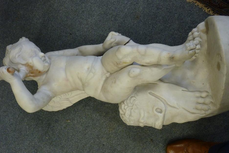 A 17th century Italian carved marble group of the infant Hercules, the winged figure holding a - Image 20 of 21