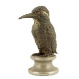 An Austrian cold painted bronze model of a kingfisher, mounted on a socle base as a car mascot, late