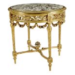 A late 19th century giltwood and composition guéridon in Louis XVI style, the brèche violette marble