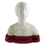 A late 19th century French plaster bust of a lady, the reverse with a plaque inscribed 'MUSEES
