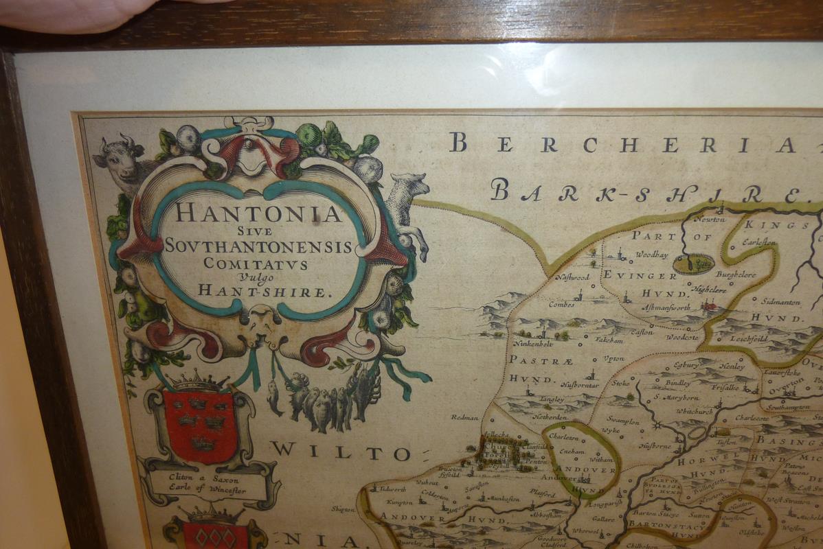 Johannes Blaeu. Hampshire, a hand coloured engraved map inscribed 'HANTONIA, SIVE, - Image 3 of 11