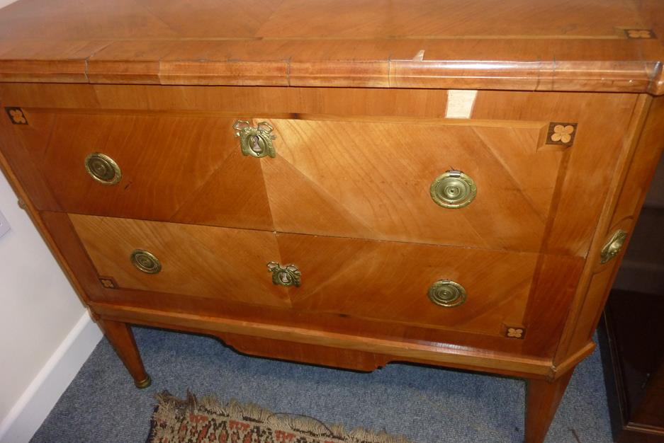 An early 19th century Swiss cherry and satinbirch commode, the moulded edge top crossbanded and - Image 5 of 19